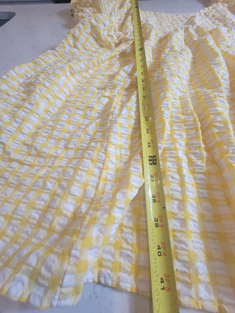Old Navy Yellow Gingham Puff-Sleeve pickets Mini Dress summer seesucker - Picture 9 of 12